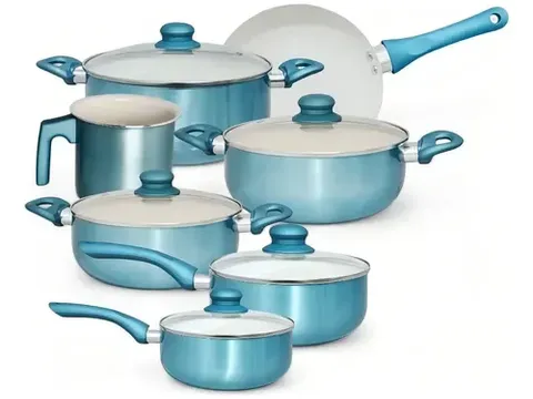 Jogo de panelas cerâmica antiaderente azul